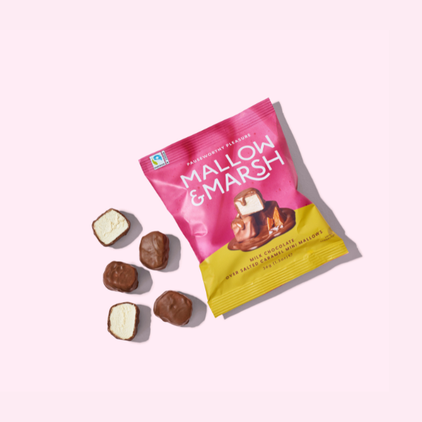 Milk Chocolate over Salted Caramel Mini Mallows